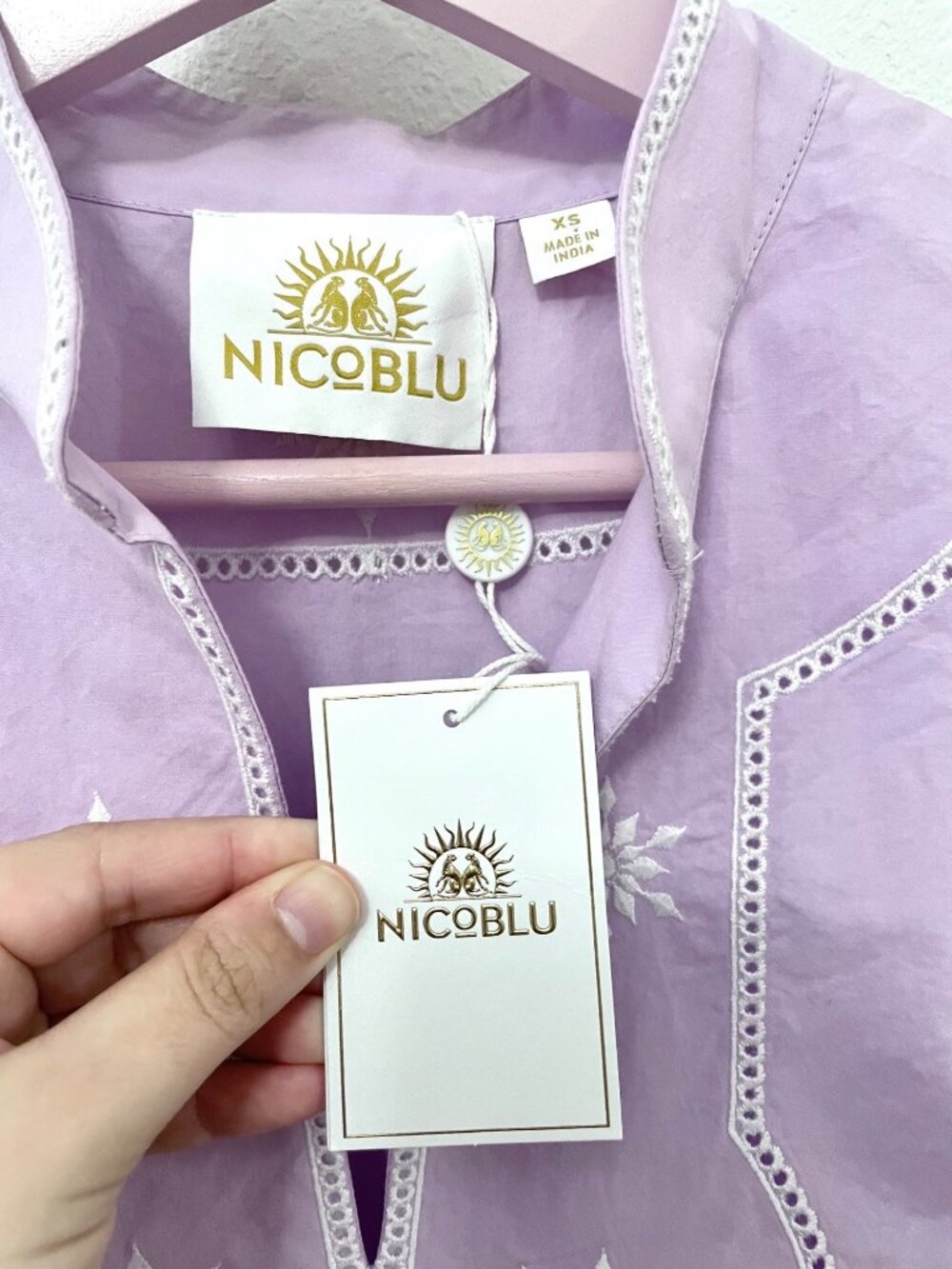 NWT Nico Blu Jacaranda Tunic Sunset Lavender Embroidery Bohemian Top Size XS - Picture 8 of 9